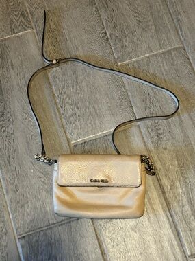 Calvin Klein Cream Leather Crossbody Bag with adjustable strap